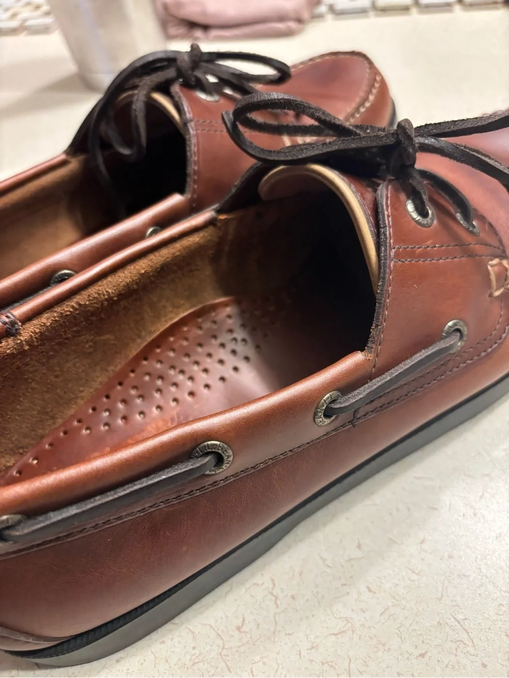 L.L. Bean Men’s Brown Leather Boat Shoes with Dark Brown Laces
